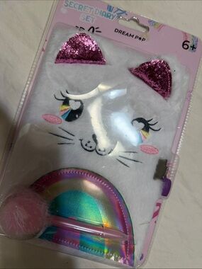 White & Pink Sequin Cat Secret Diary Set